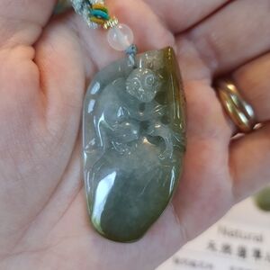 Natural Untreated Monkey Burmese Jadeite Jade Pendant Necklace